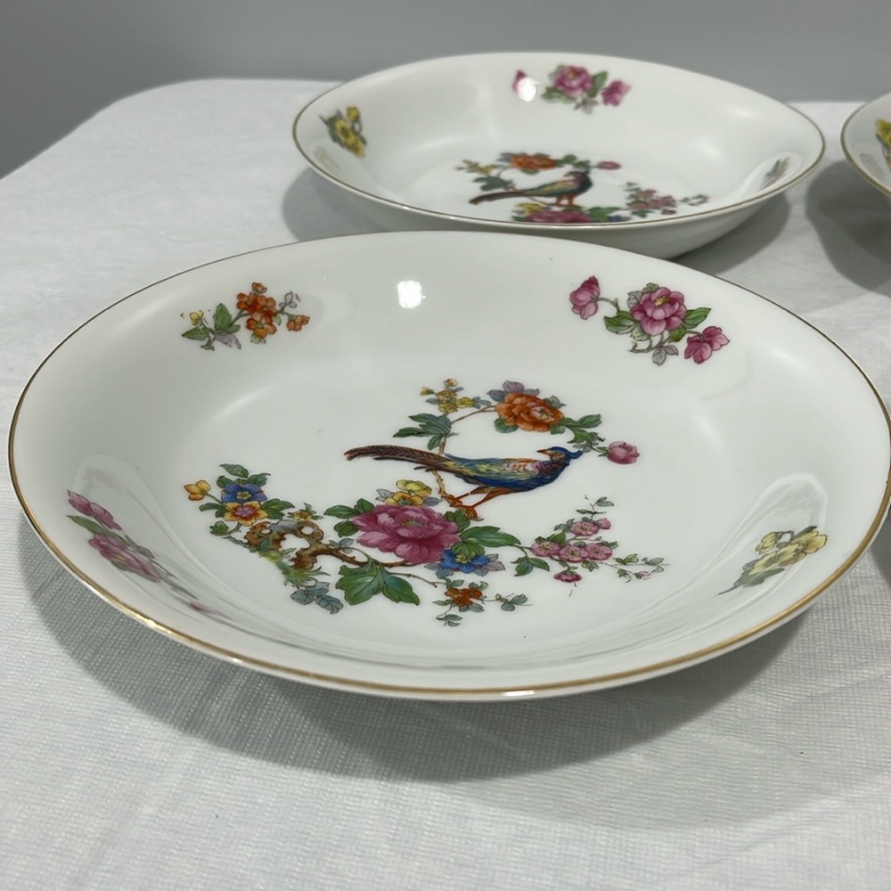 Vintage Epiag Czechoslovakia 8” Soup Plates Royal Peacock Flowers set of 4 - Picture 8 of 16